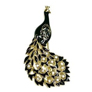Vintage Brooch Peacock Bird Rhinestone Vtg Costume Jewelry JU10